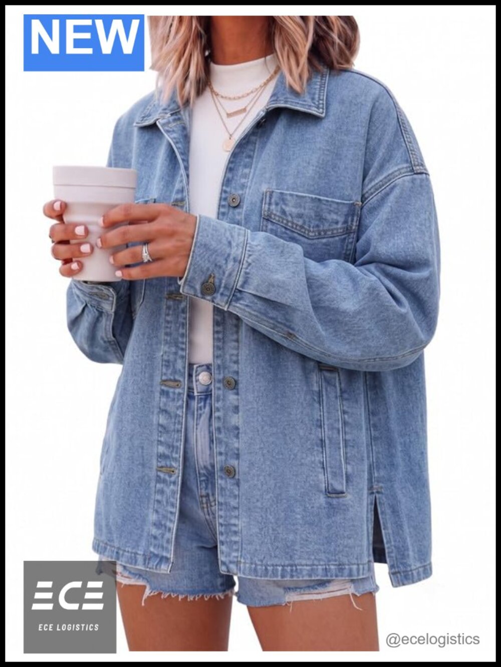 Oversized Denim Jacket Button-Up Cocoon Silhouette Casual Fall Layering Women's
